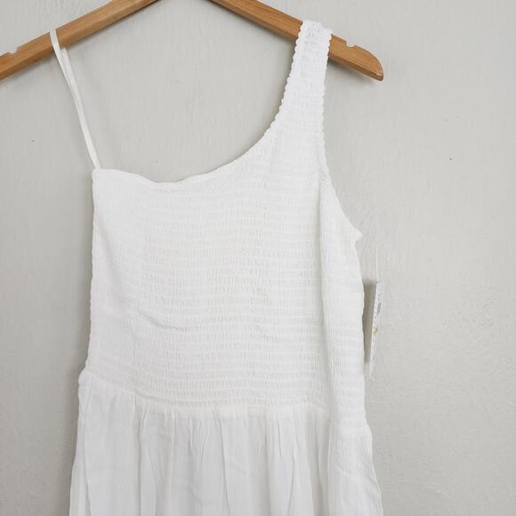 NEW Becca Swim White Ponza White Smocked One-Shoulder Swim Cover-Up Dress - Picture 5 of 11